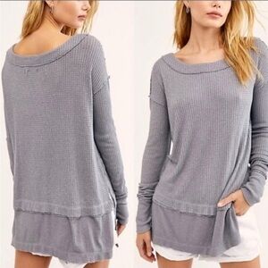 Free People North Shore Thermal Tunic Top small gray oversized